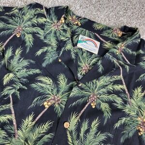 Vintage Paradise Found Mens 4XL Black AOP Floral Palm Tree Hawaiian Short Sleeve
